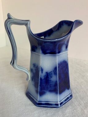 Antique Flow Blue Scinde Creamer Ironstone Pitcher 1840s Blue White Transferware